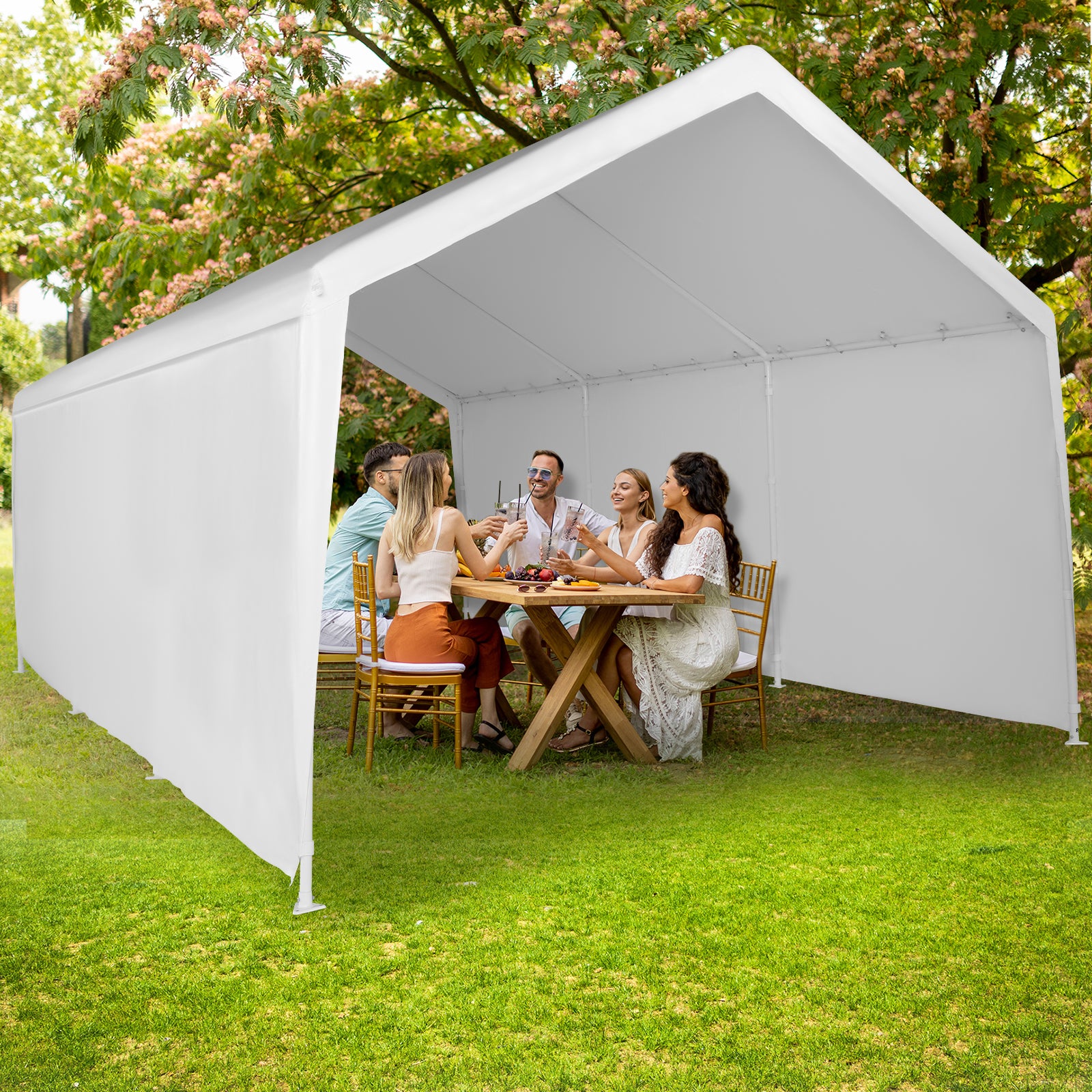 carport tent Abba Patio 12x20 ft Carport, Large Heavy Duty Car Tent Canopy w/ Sidewalls & Doors, Gray