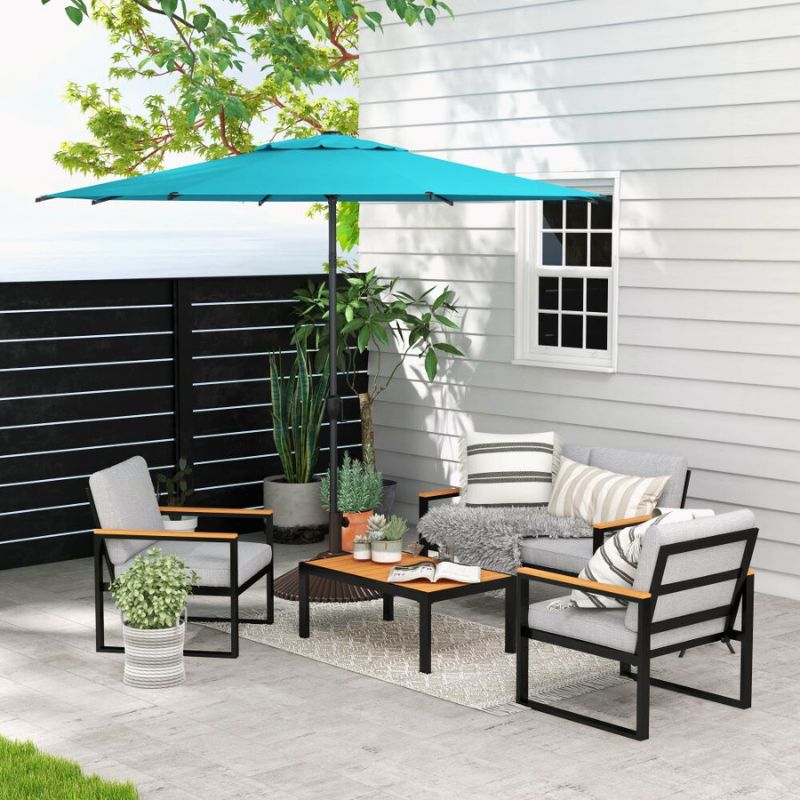 abba patio 9x11 umbrella Abba Patio Lyon 11 ft. Steel Market Horizontal Tilt Patio Umbrella in Light Blue