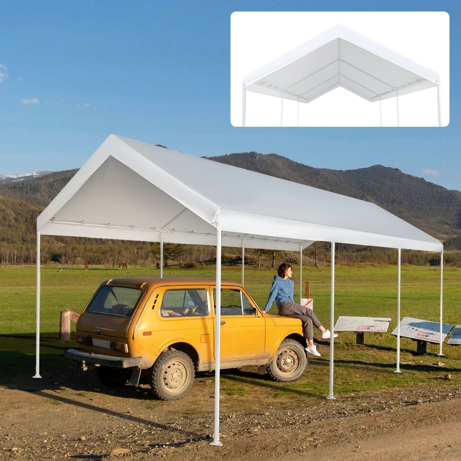 car shade tent Sturdy 8-Leg Carport Cover – No Walls, Just Reliable Shelter – Abba Patio