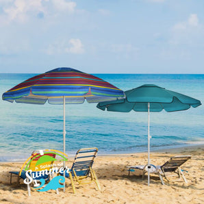 7 Feet Beach Umbrella with Sand Anchor, Push Button Tilt and Carry Bag