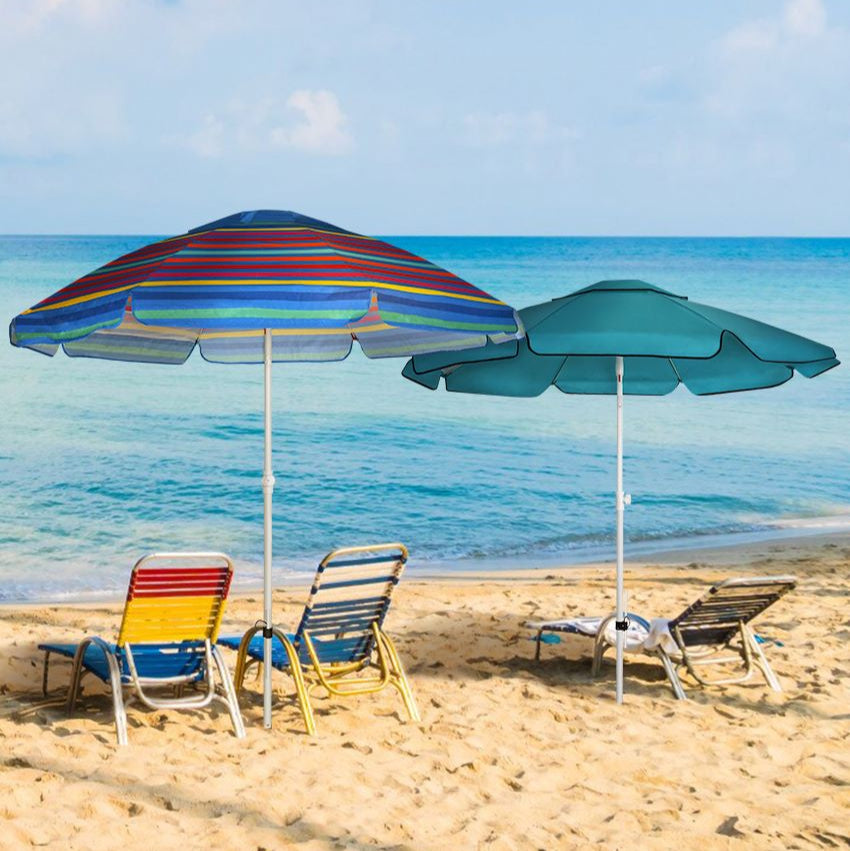 Abba Patio 7 Feet Beach Umbrella with Sand Anchor, Push Button Tilt and Carry Bag Multicolor