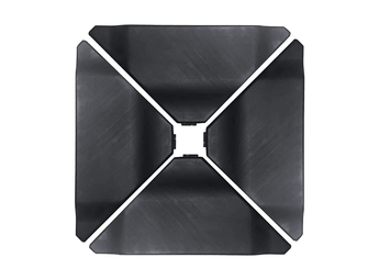 ABBA Patio compact black base for cantilever umbrella, top view showing crossed support design