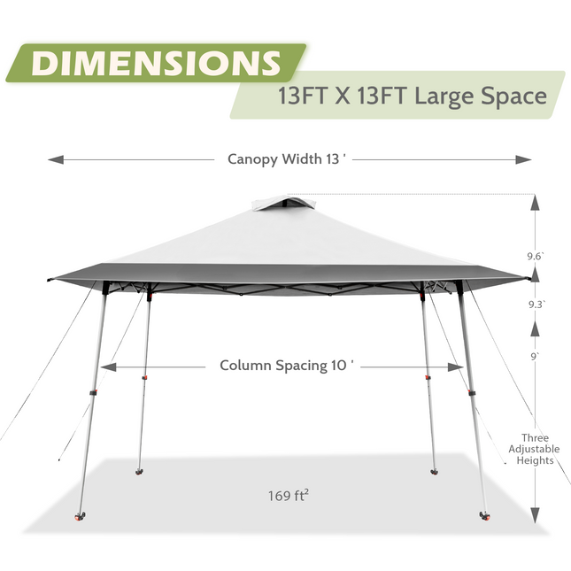 13 x 13 Pop-up Canopy | Large Space with 4-wheel Portability