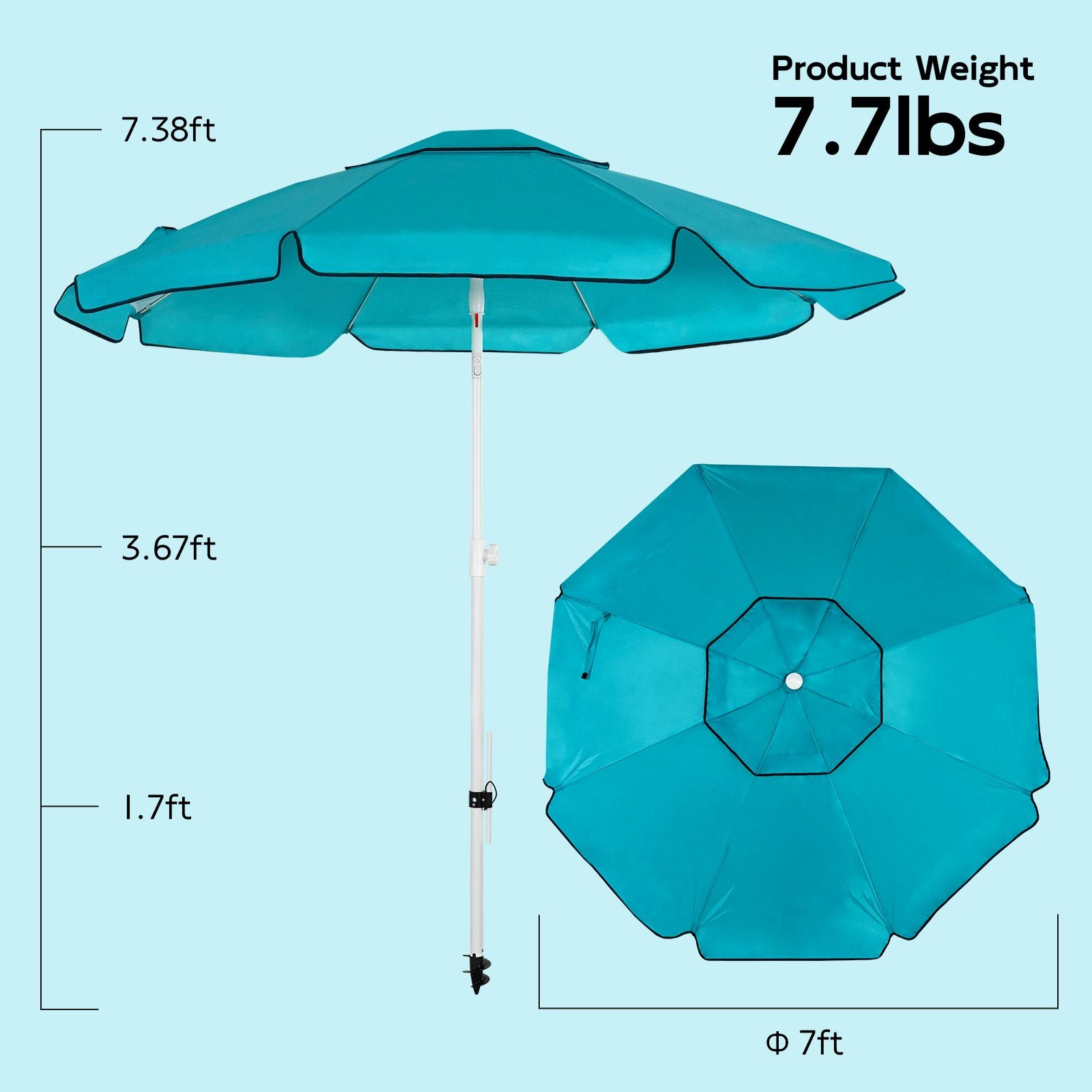 abba patio beach umbrella Abba Patio 7 Feet Beach Umbrella with Sand Anchor, Push Button Tilt and Carry Bag Multicolor