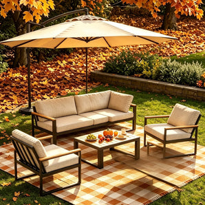 ABBA Patio Vienna 10ft umbrella and outdoor sofa set with armchairs on a lawn