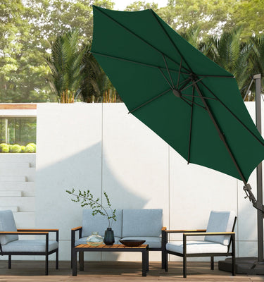 stylish patio with minimalist outdoor umbrella and sofa