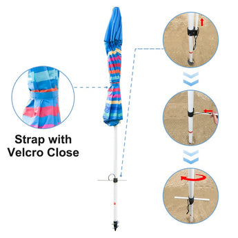 abba patio 7 feet beach umbrella Abba Patio 7 Feet Beach Umbrella with Sand Anchor, Push Button Tilt and Carry Bag Multicolor