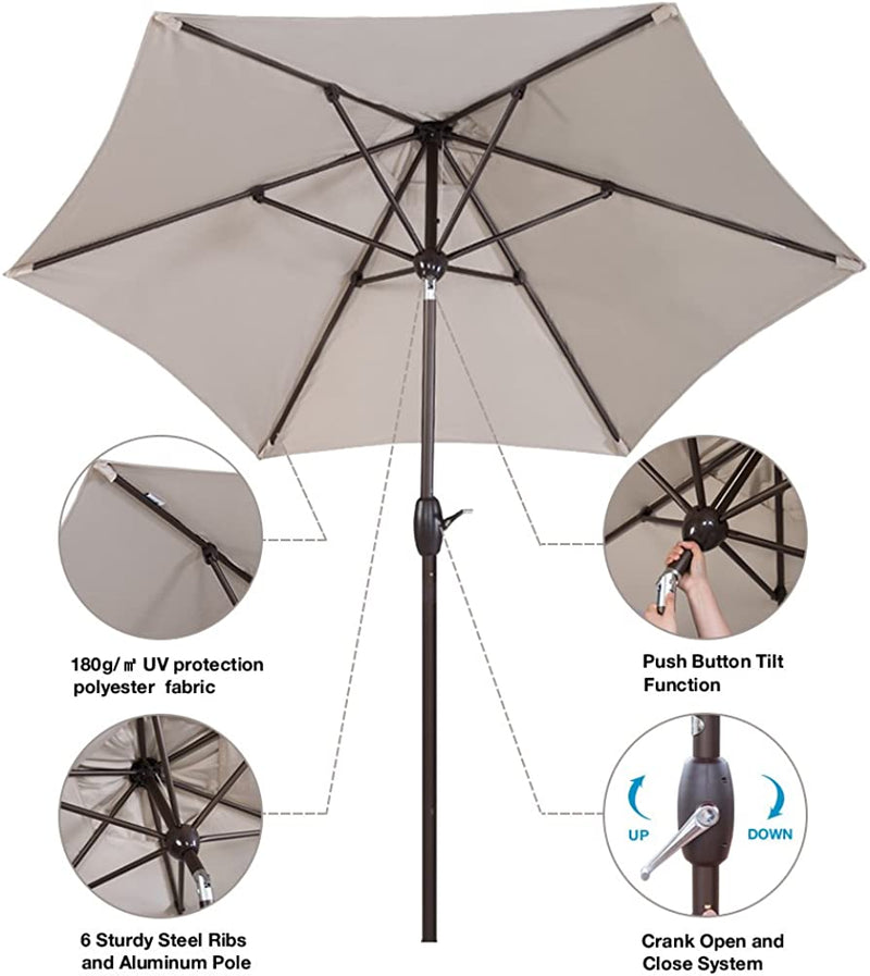 Sorara 9 Feet Market Umbrella with Push Button Tilt & Crank (Cover Included)